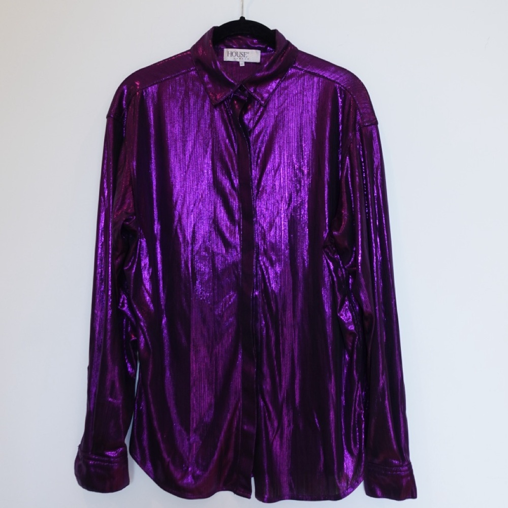 Purple Metallic Button-Up Shirt